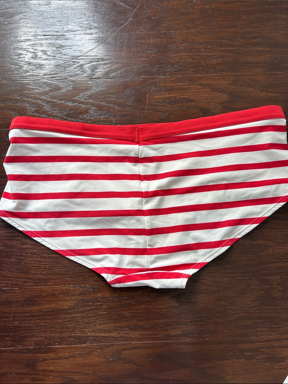 Red and White Striped Bikini Briefs with Button Accents - Picture 3 of 5